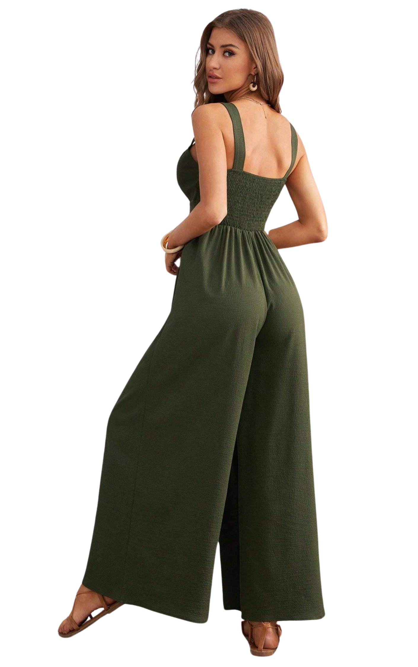 Olive Oasis - One Piece Cut-Out Jumpsuit With Wide Pants